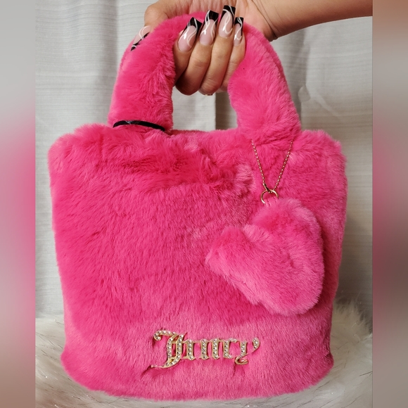 JUICY COUTURE hot pink free love fluffy mini tote - Picture 3 of 8